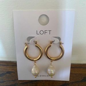 Loft Pearlized Gold Dangle Hoop Earrings